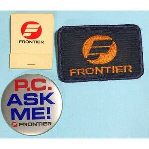 Vintage Frontier Airlines Ground Crew Patch ,P.C. Button & Matchbook Lot of 3